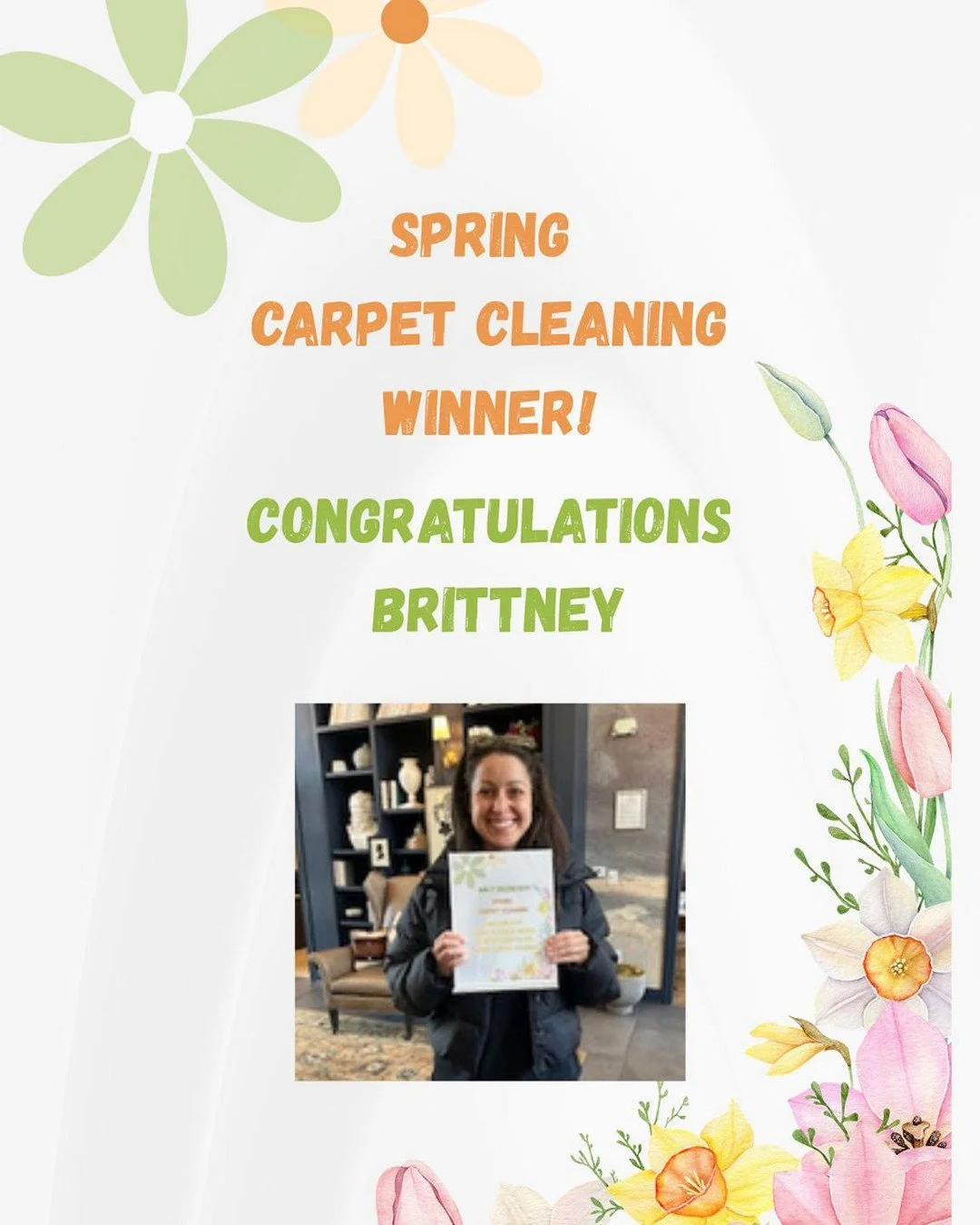 Congratulations to Brittney on winning our free carpet cleaning! We also appreciate your google review! ⭐️⭐️⭐️⭐️⭐️