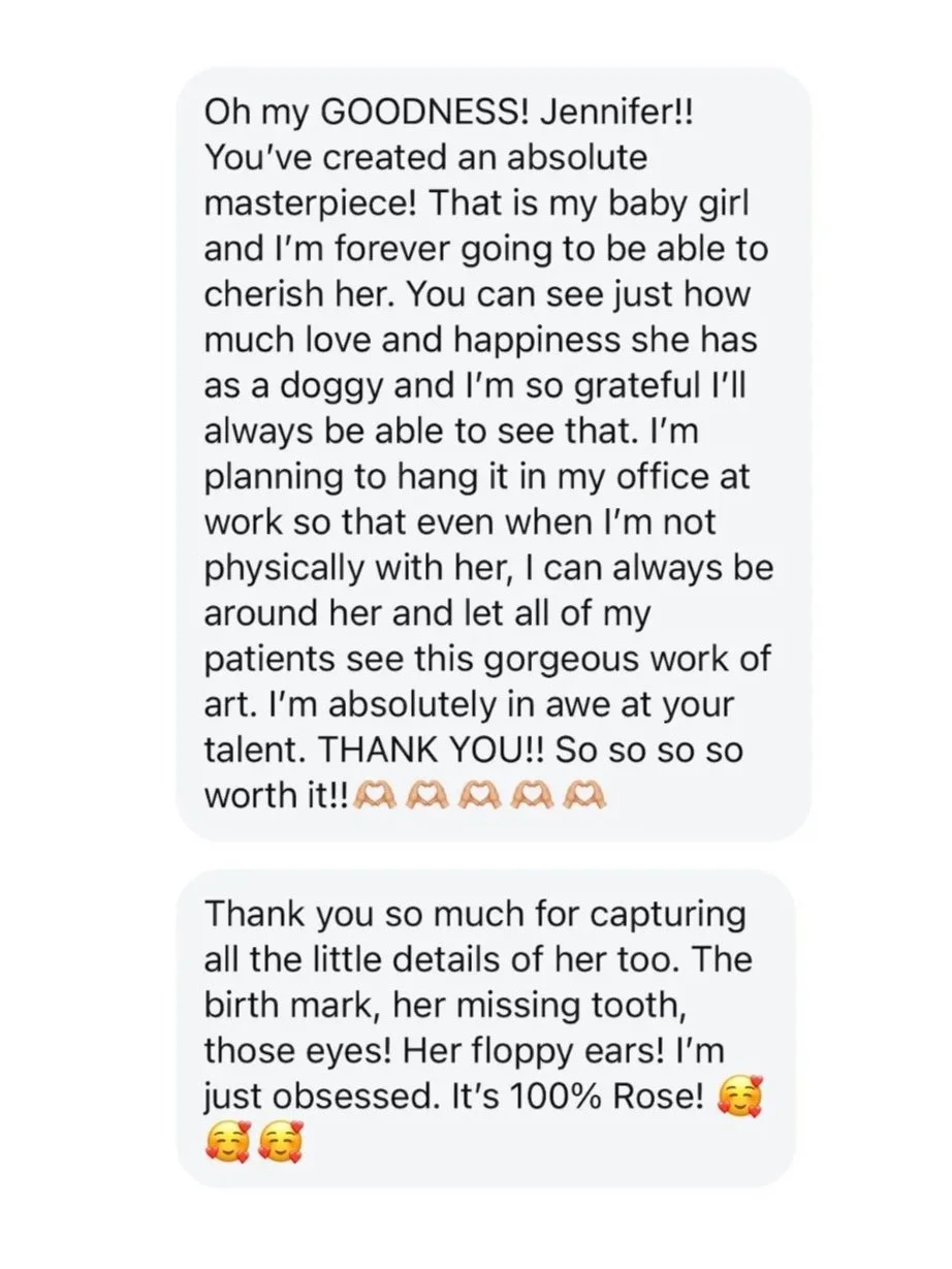 gold framed portrait of 3 cats with a red ribbon tied around it, placed in red tissue paper