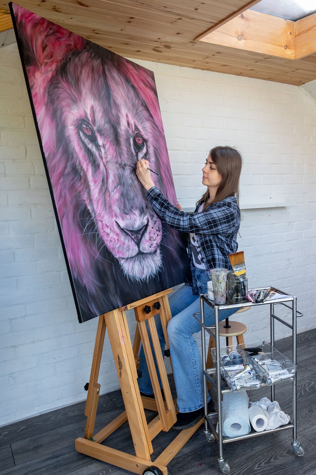 'Fearless', lion, acrylic on linen canvas, 36x48 inches.