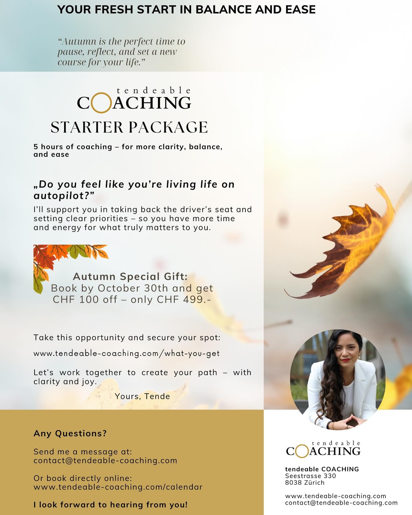 🍂 𝐀𝐮𝐭𝐮𝐦𝐧 𝐑𝐞𝐟𝐥𝐞𝐜𝐭𝐢𝐨𝐧: 𝐘𝐨𝐮𝐫 𝐅𝐫𝐞𝐬𝐡 𝐒𝐭𝐚𝐫𝐭 𝐢𝐧 𝐁𝐚𝐥𝐚𝐧𝐜𝐞 𝐚𝐧𝐝 𝐂𝐥𝐚𝐫𝐢𝐭𝐲 🍂

Feeling like you&rsquo;re on autopilot lately?

This autumn, let&rsquo;s take a moment to pause, reflect, and find a new direction. 

W