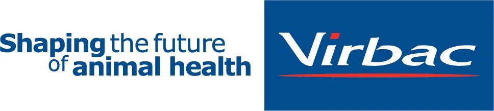blue logo with Virbac and tagline Shaping the future of animal health