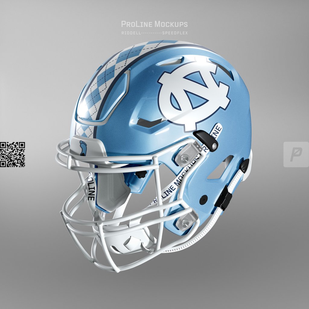 ProLine Riddell SpeedFlex North Carolina Tarheels football helmet mockup template for Photoshop - three quarters view