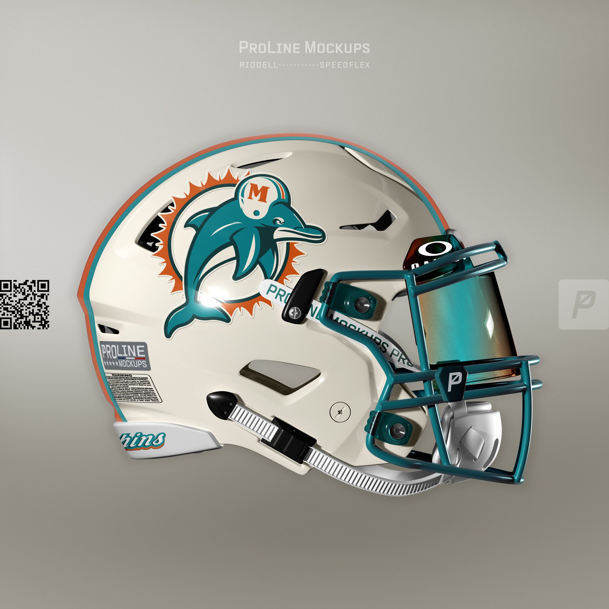 ProLine Riddell SpeedFlex helmet mockup template for Photoshop - Miami Dolphins