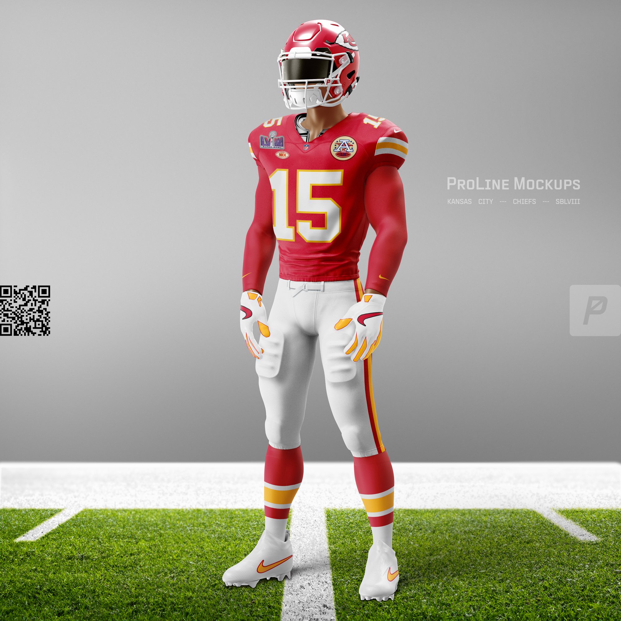 ProLine Football Uniform Mockup Template for Photoshop - Three Quarter View - Kansas City Chiefs uniform