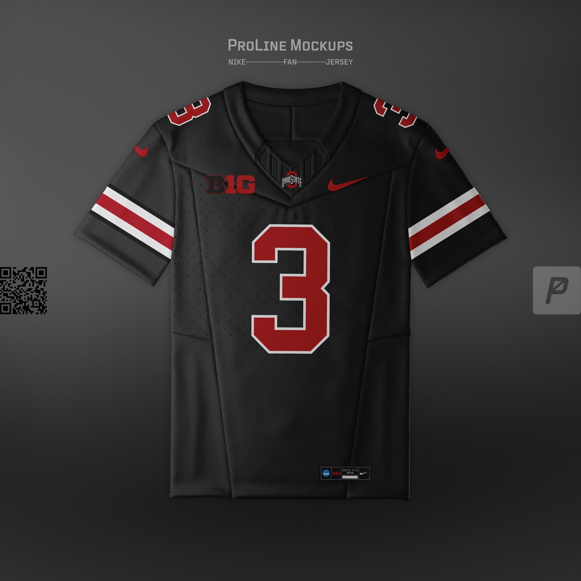 ProLine Nike Vapor FUSE Fan football jersey mockup template for Photoshop - Ohio State black jersey