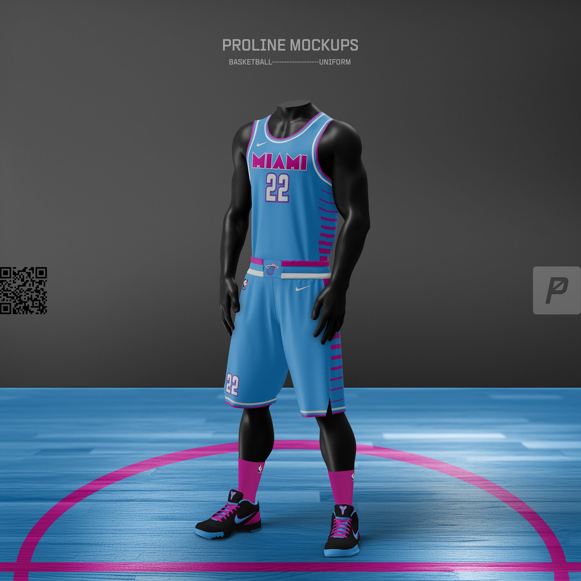 ProLine Basketball Uniform Mockup Template for Photoshop - Three Quarters View - Miami Heat concept
