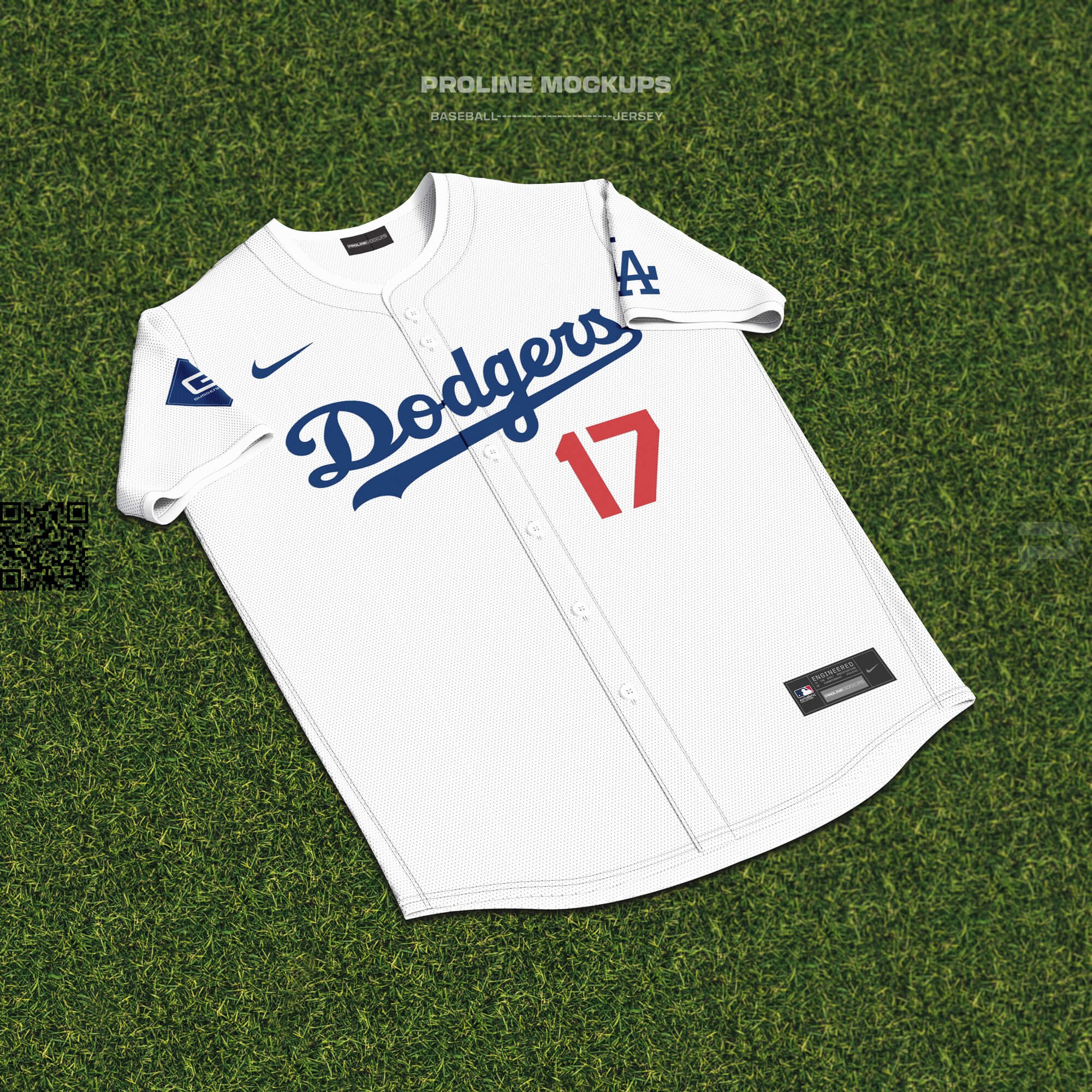 ProLine Baseball Jersey Mockup Template for Photoshop - Front Lay Down View - Shohei Ohtani Los Angeles Dodgers White Jersey