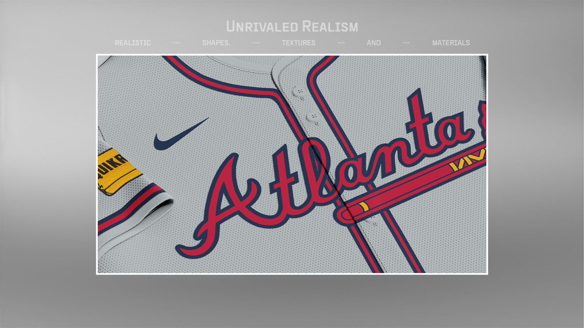 Atlanta Braves gray jersey mocked up on a Photoshop template by ProLine Mockups.