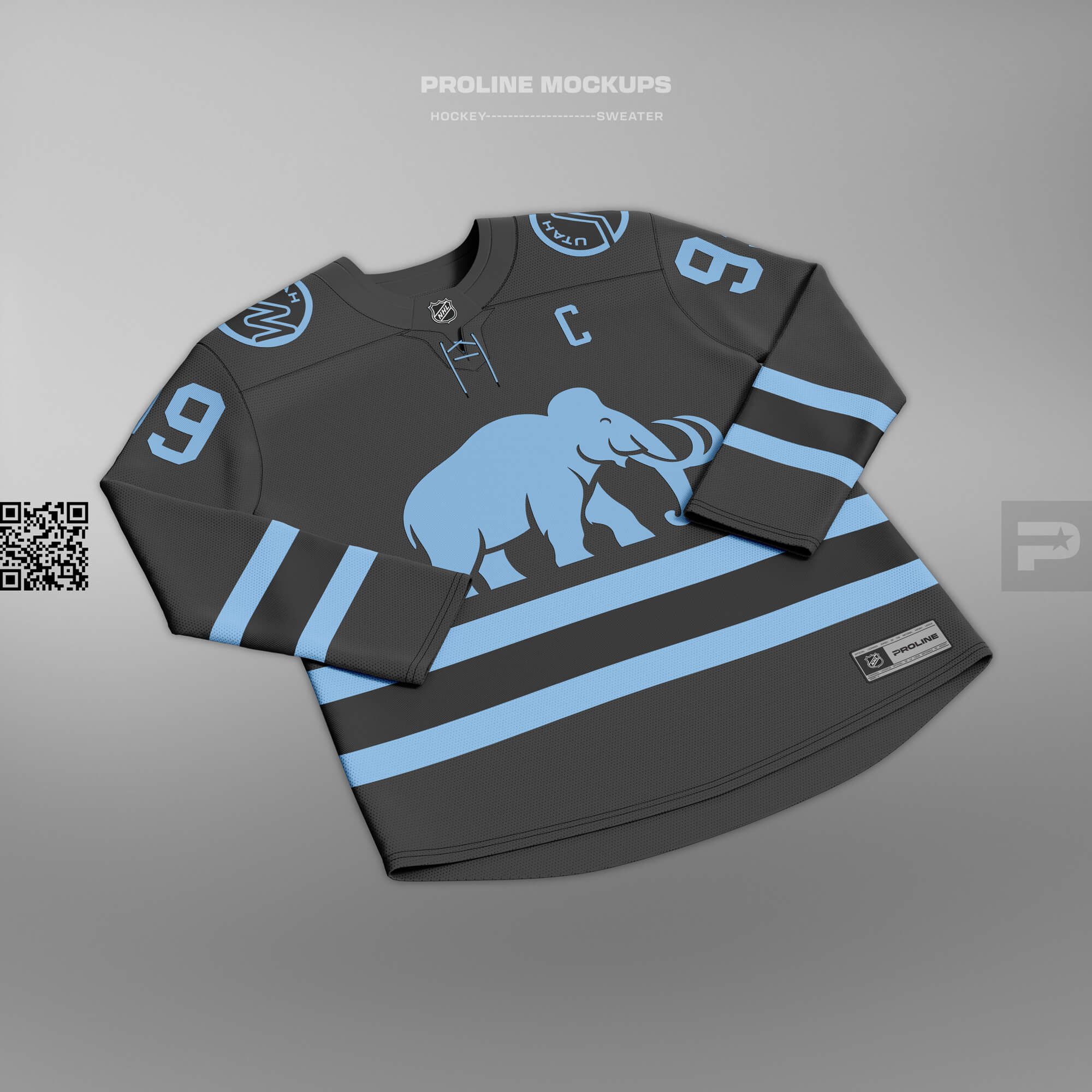 ProLine Hockey Sweater Mockup Template for Photoshop - Front Lay Down View - Utah Mammoth Black