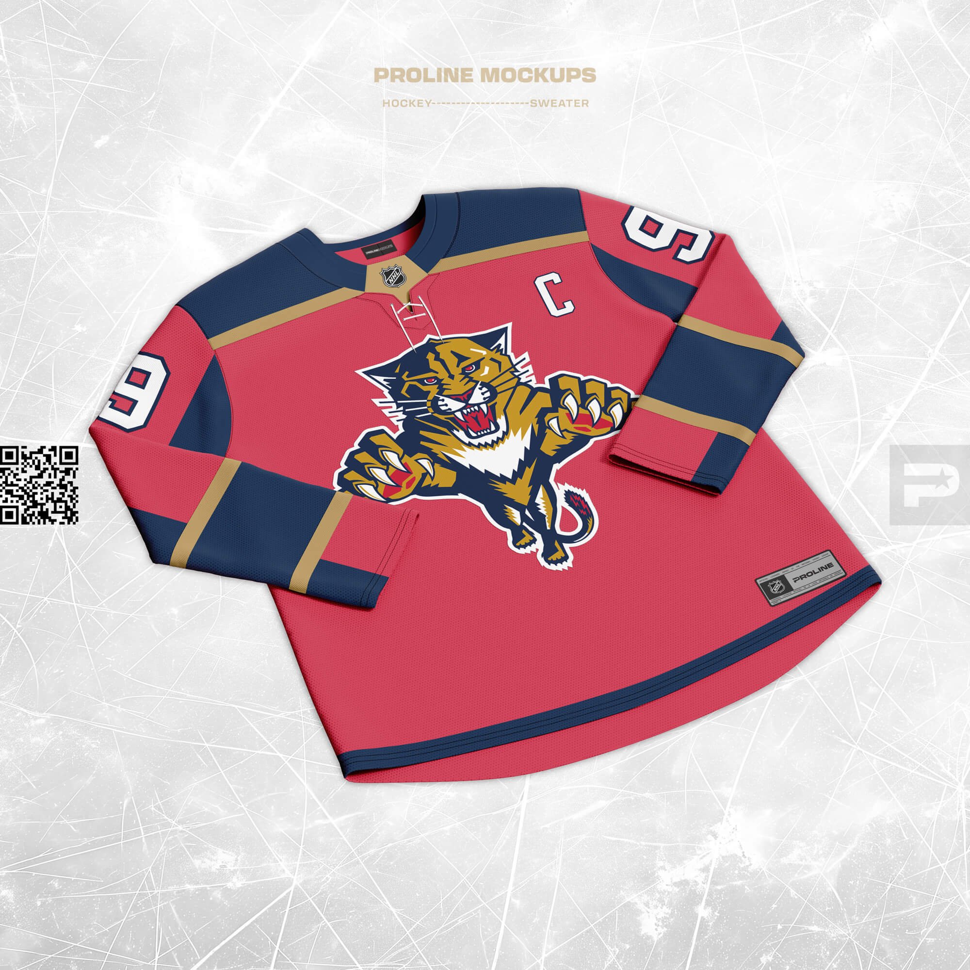 ProLine Hockey Sweater Mockup Template for Photoshop - Front Lay Down View - Florida Panthers