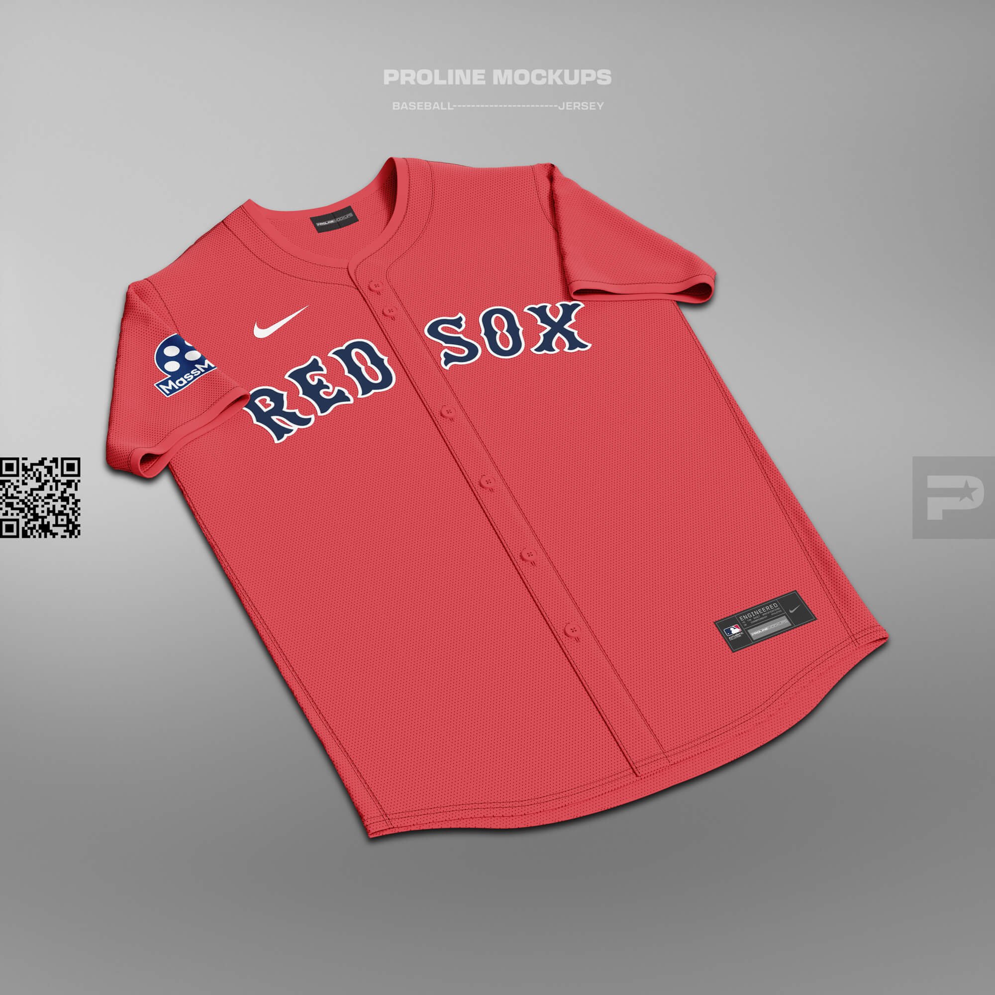 ProLine Baseball Jersey Mockup Template for Photoshop - Front Lay Down View - Boston Red Rox Red Alternate Jersey