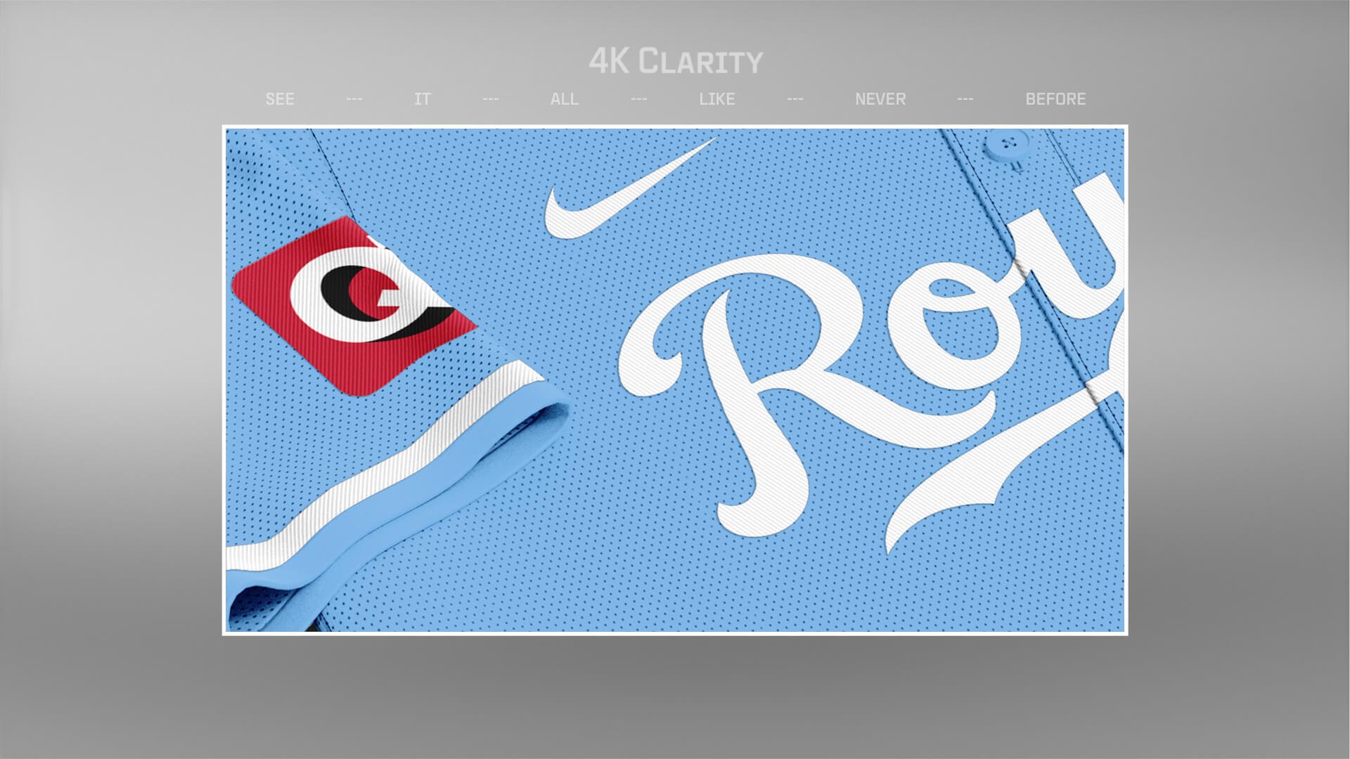 Kansas City Royals powder blue jersey mocked up on a Photoshop template by ProLine Mockups.