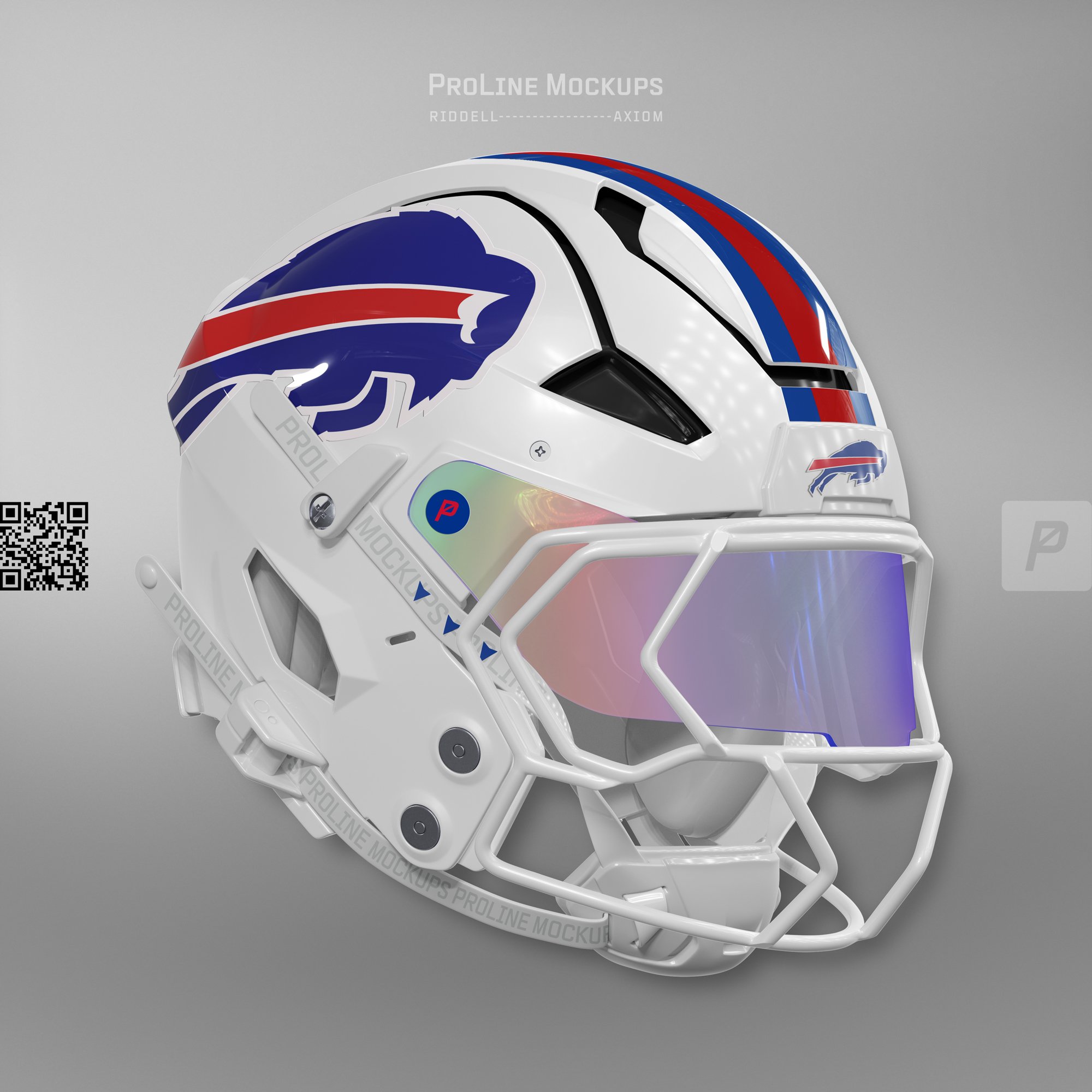 ProLine Riddell Axiom football helmet mockup template for Photoshop - three quarters view - Buffalo Bills helmet