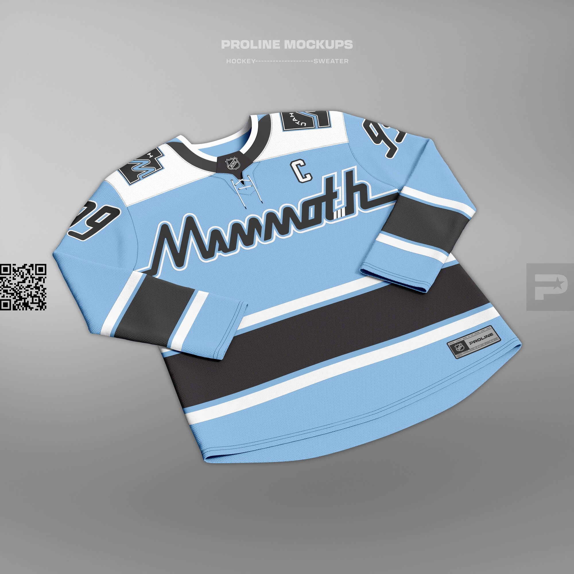 ProLine Hockey Sweater Mockup Template for Photoshop - Front Lay Down View - Utah Mammoth Blue