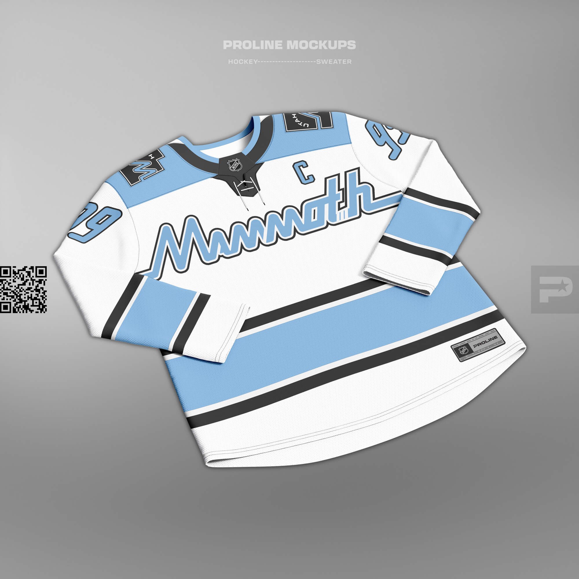 ProLine Hockey Sweater Mockup Template for Photoshop - Front Lay Down View - Utah Mammoth White