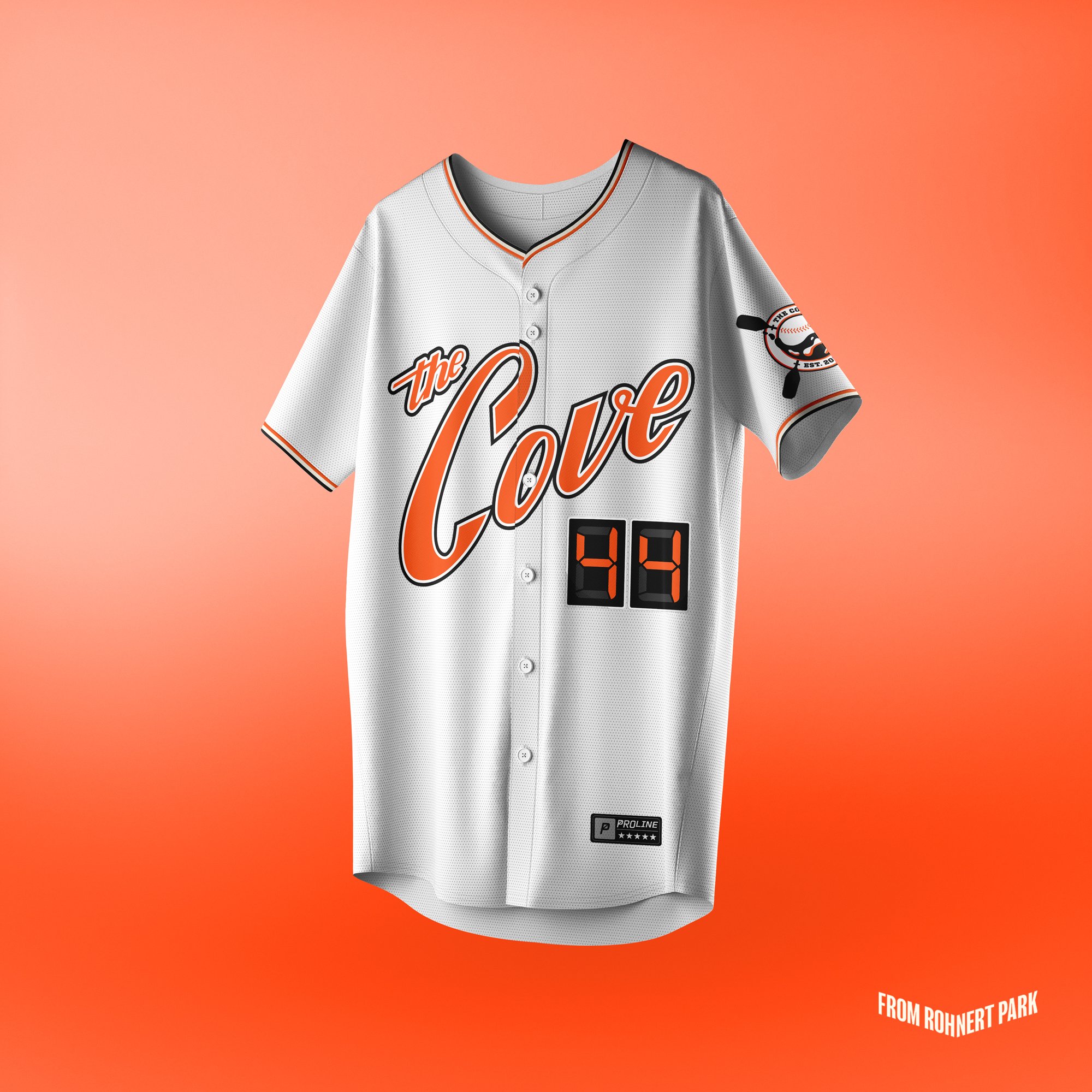 The Cove baseball jersey by ProLine Mockups and Matt Kirner from Rohnert Park
