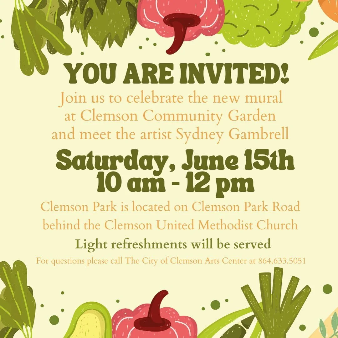 Come stop by the Clemson Park next Saturday, June 15th, to celebrate this new addition to the Clemson community. I would love to see you there! 🌱🥕🌽