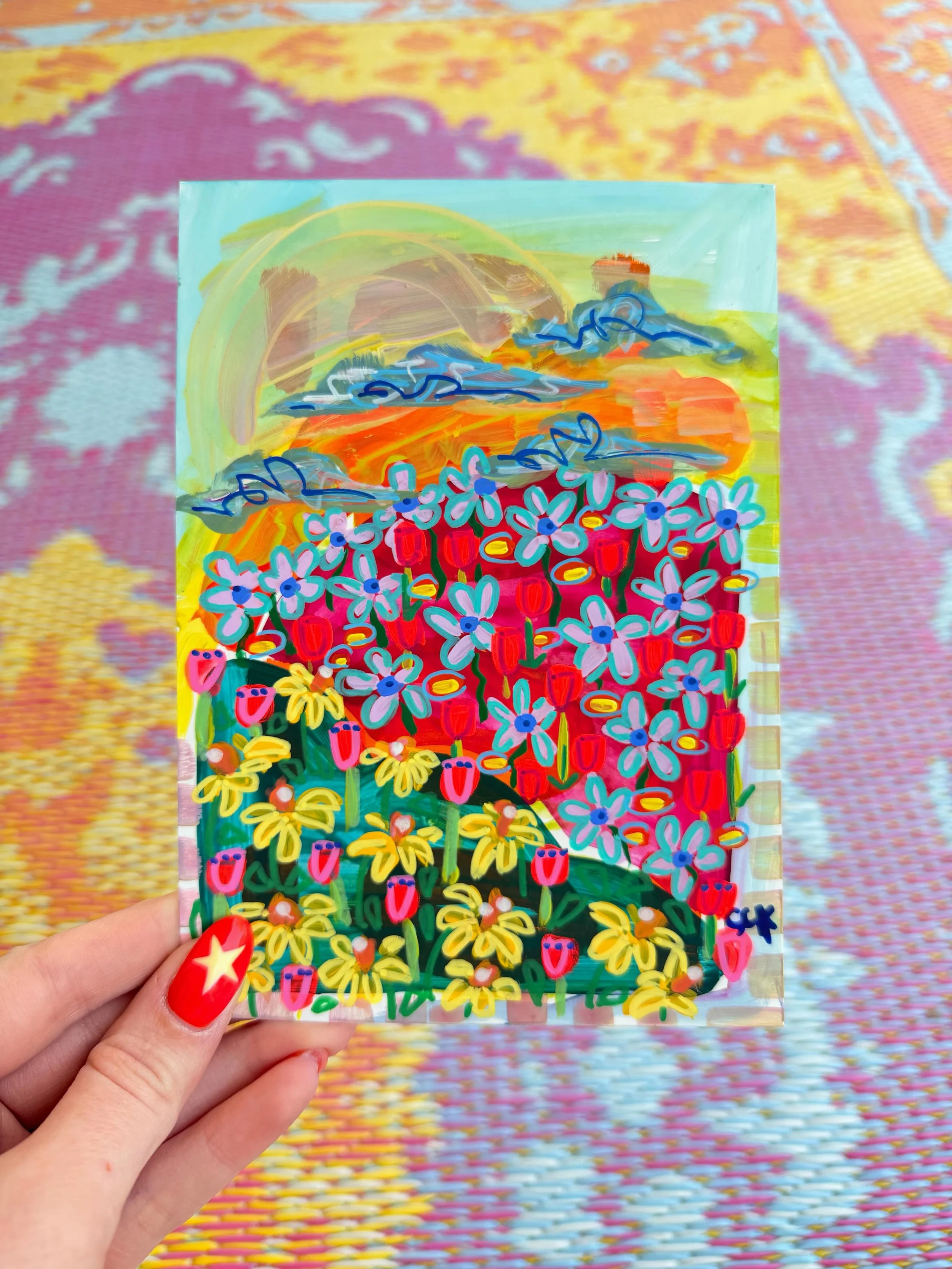 Well, I blinked &amp; now it&rsquo;s June ☁️🌷🌞 I just love this little 5&rdquo; x 7&rdquo; piece. It features acrylic gouache on my favorite yupo paper. Oh &amp; it&rsquo;s available 😉