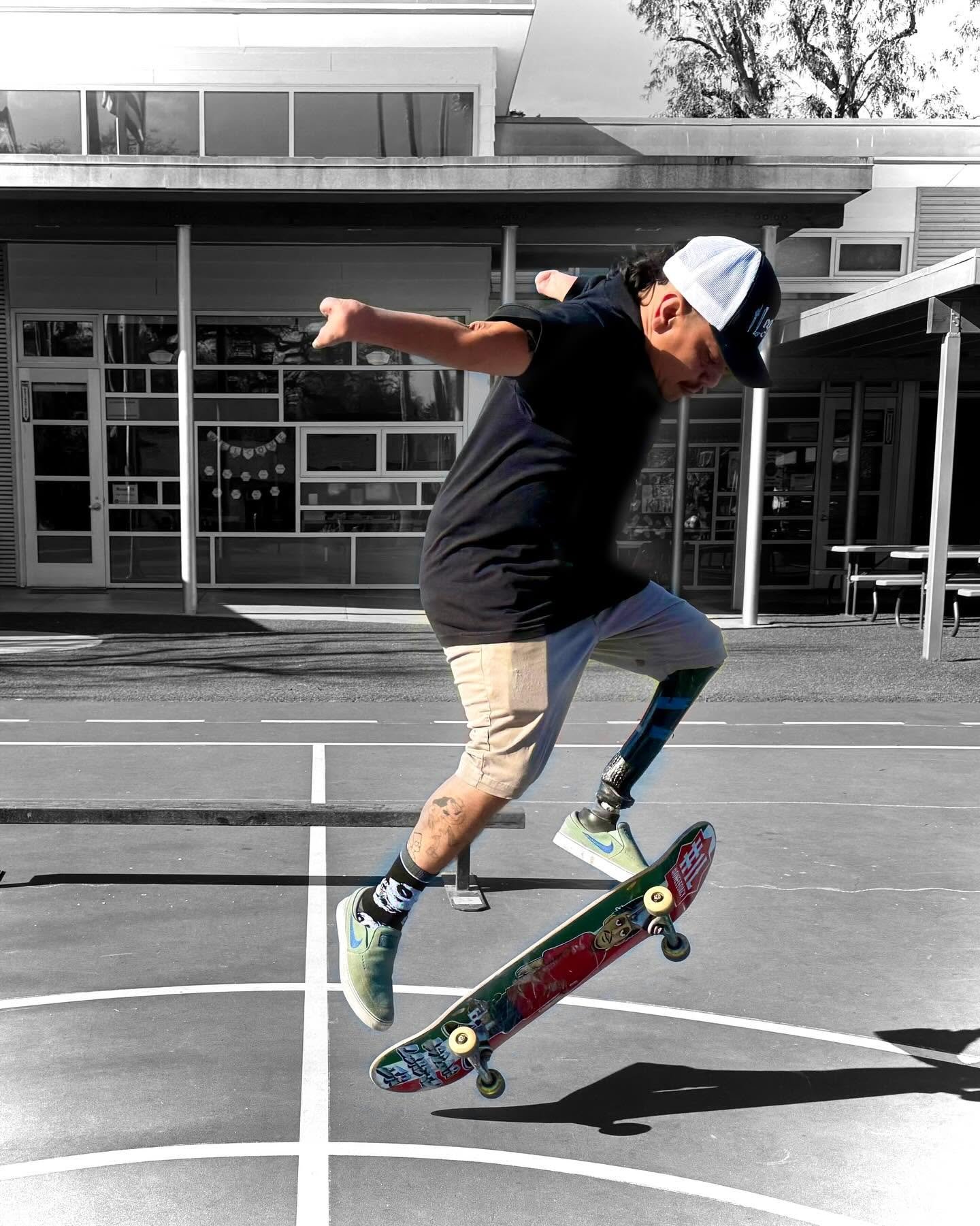 Adaptive skateboarder visiting WHPS students