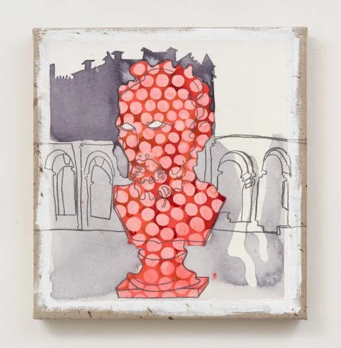 Andy Ness, We Can’t Stay Long (for B.A.), 2026. Gouache, ink, pencil on linen, 16 x 15 in 