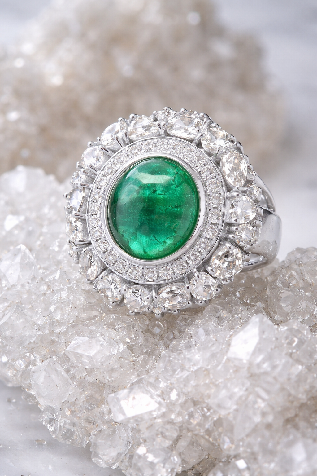 Emerald and Diamond Dome Ring