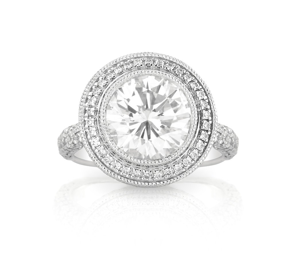 Round Diamond Milgrain and Diamond Halo Engagement Ring - 1.jpg