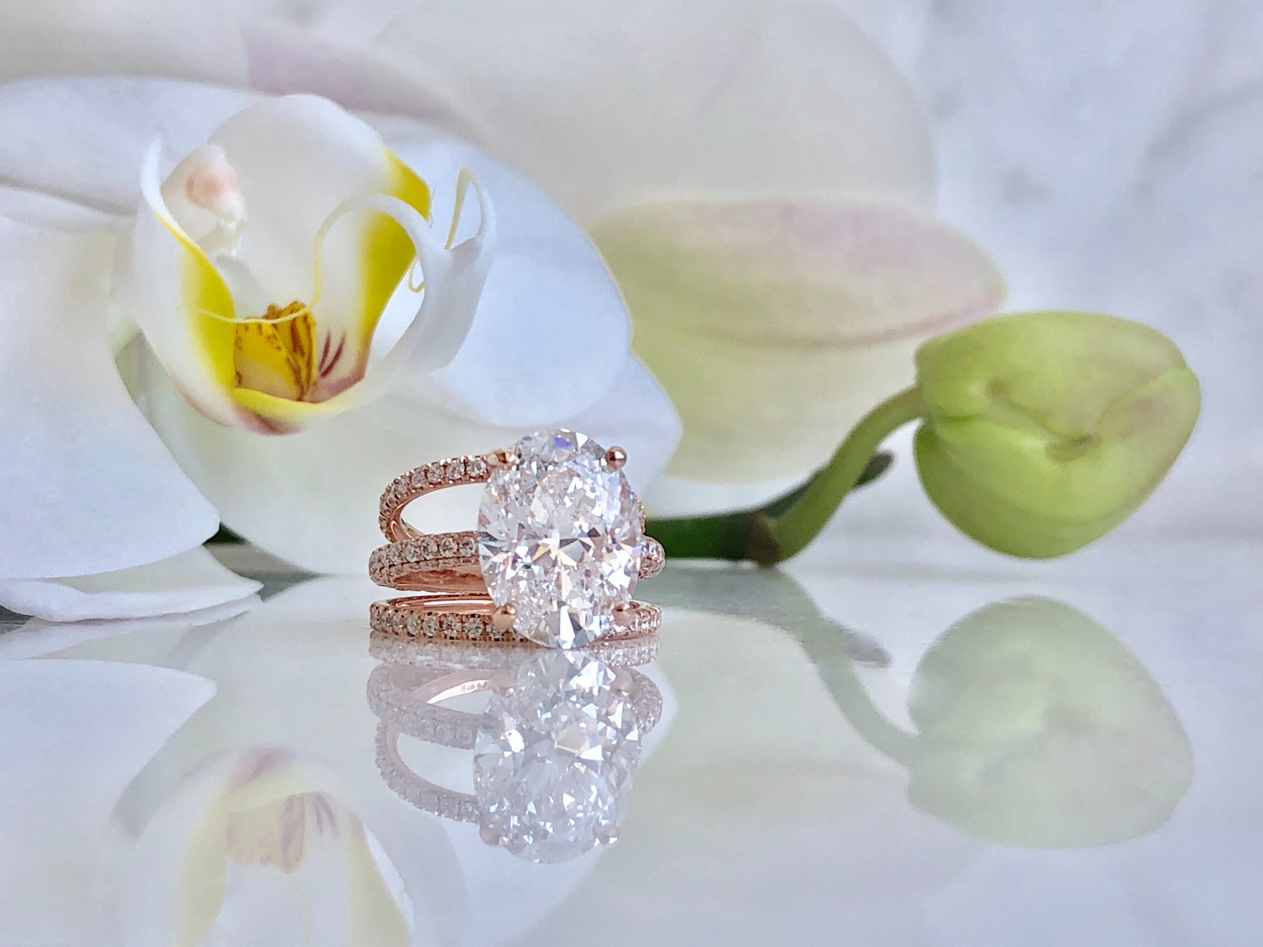Rose Gold Oval Engagement Ring and Wedding Bands 7.JPG