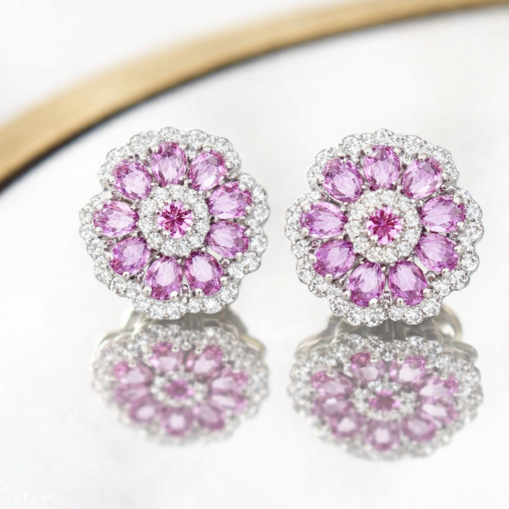 Blush Bloom Sapphire & Diamond Earrings