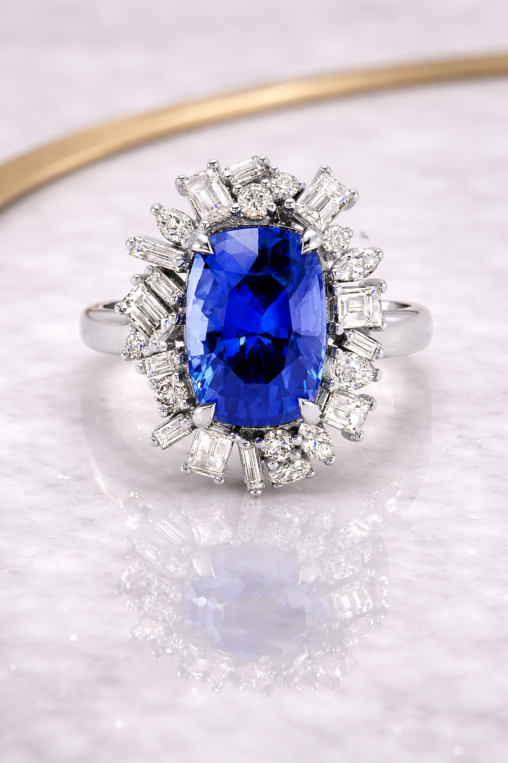 Sapphire and Diamond Cluster Engagement Ring