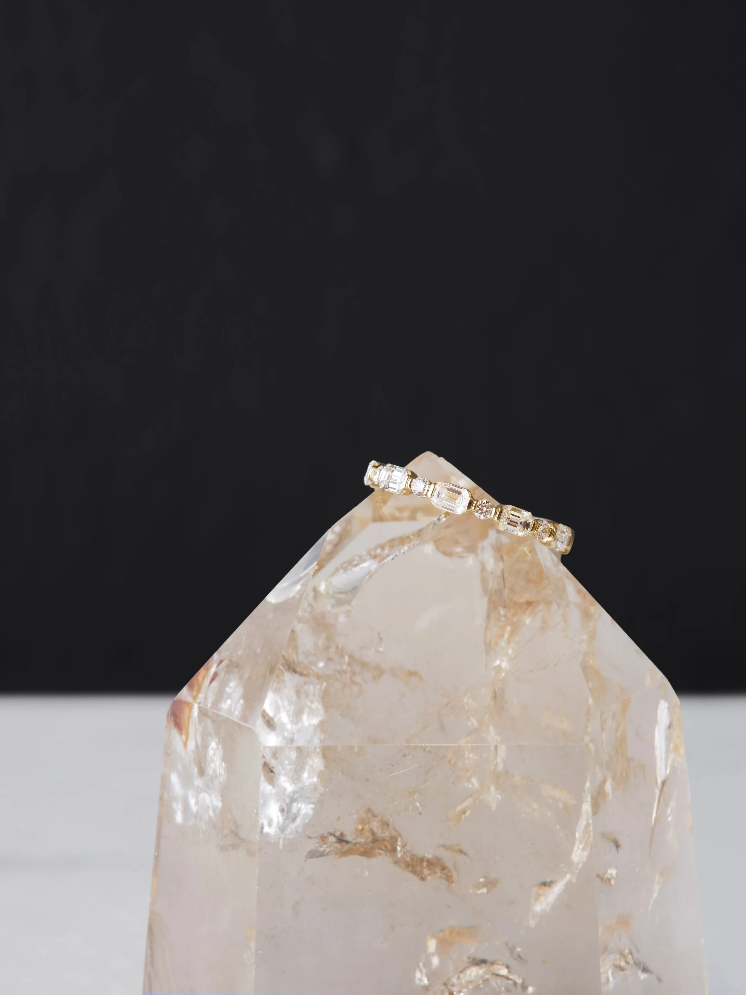 Diamond Baguette and Round Band in 14k Yellow Gold