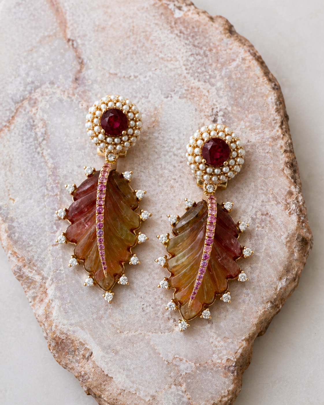 Garden Party Rubelite Pave Pearl Earrings