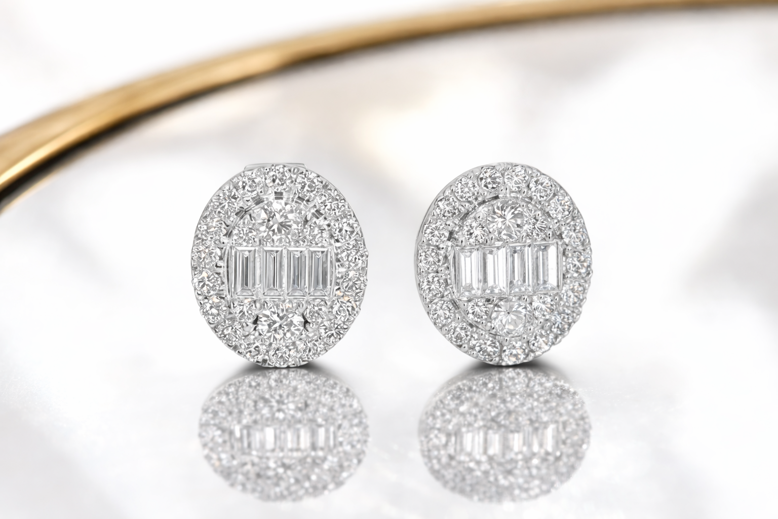 Oval Baguette Halo Studs