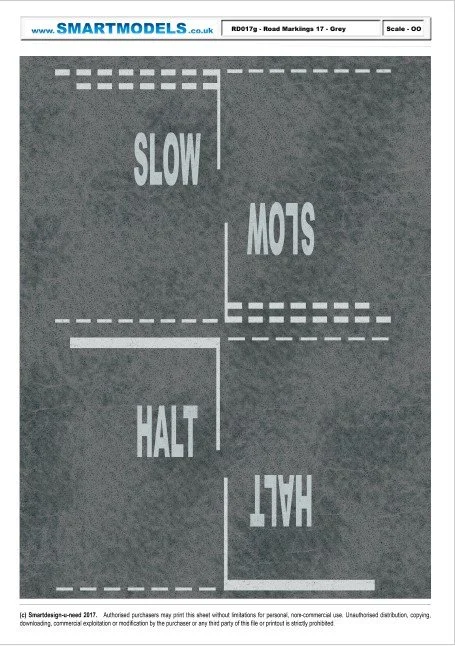 RD17g - Road markings sheet number 17 - Grey (OO Scale)