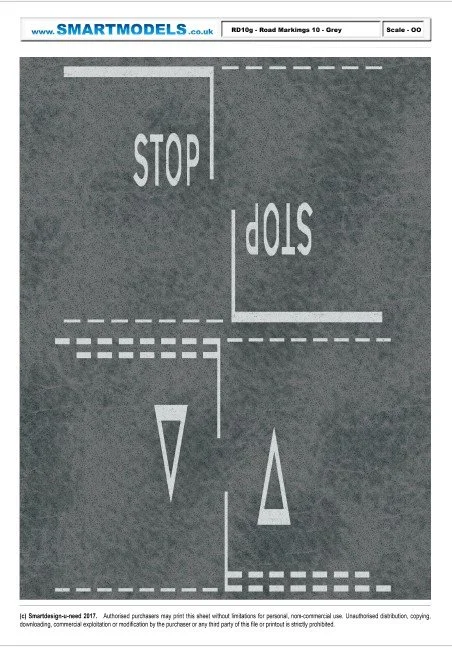 RD10g - Road markings sheet number 10 - Grey (OO Scale)