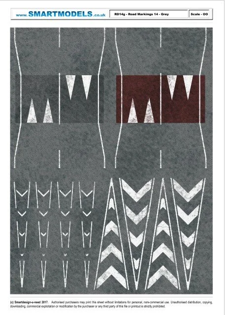RD14g - Road markings sheet number 14 - Grey (OO Scale)