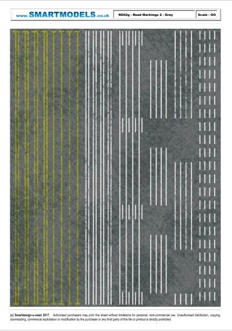 RD02g - Road markings sheet number 2 - Grey (OO Scale)
