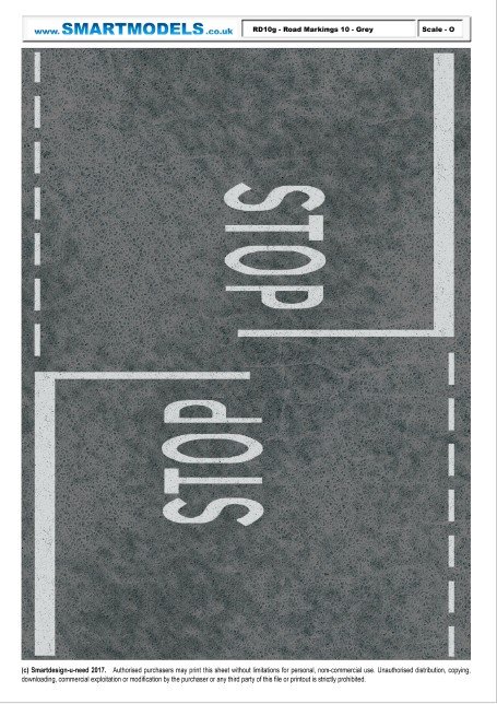 RD10g - Road markings sheet number 10 - Grey (O Scale)