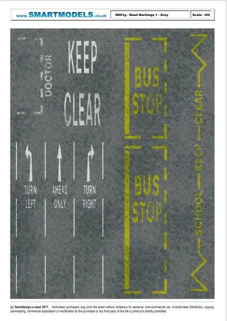 RD01g - Road markings sheet number 1 - Grey (OO Scale)