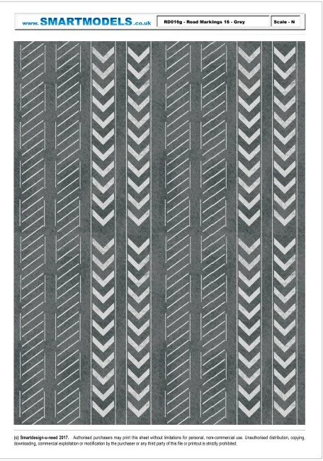 RD16g - Road markings sheet number 16 - Grey (N Scale)