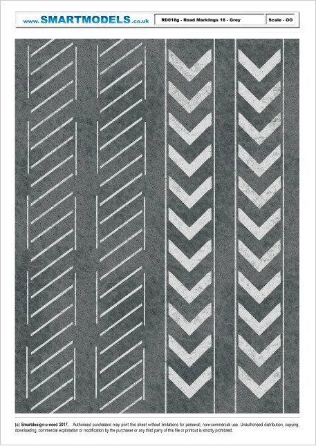RD16g - Road markings sheet number 16 - Grey (OO Scale)