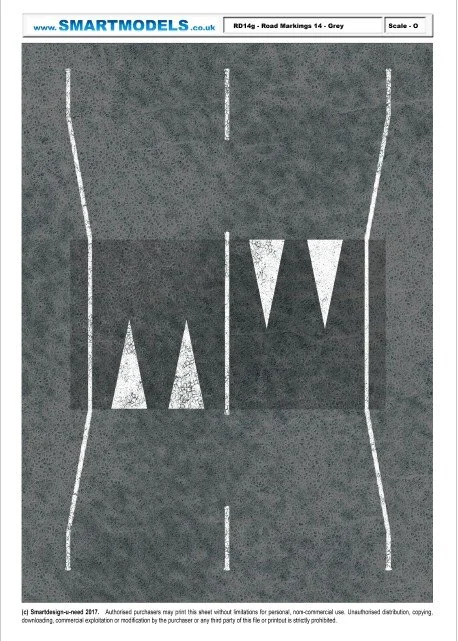 RD14g - Road markings sheet number 14 - Grey (O Scale)