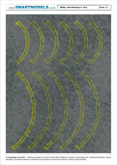 RD05g - Road markings sheet number 5 - Grey (O Scale)
