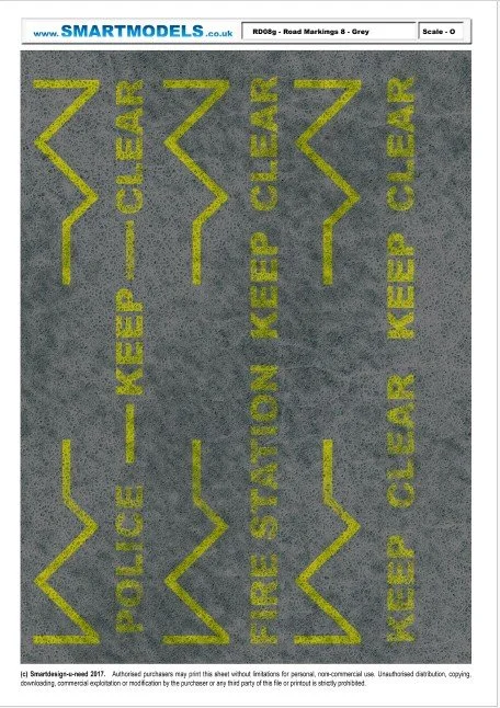 RD08g - Road markings sheet number 8 - Grey (O Scale)