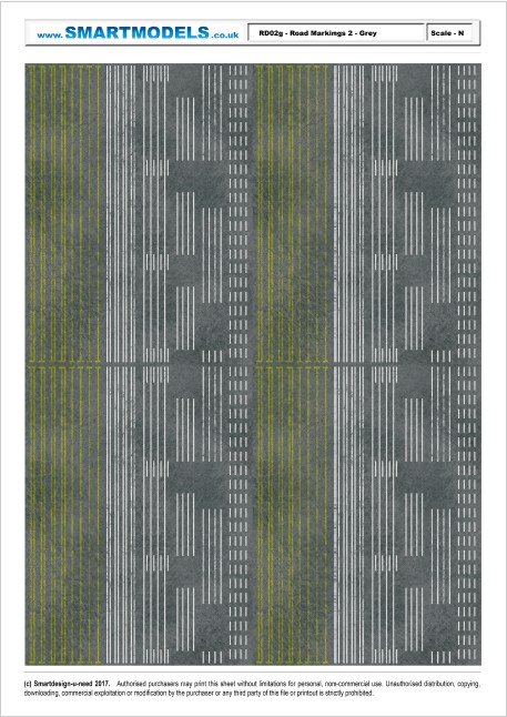 RD02g - Road markings sheet number 2 - Grey (N Scale)