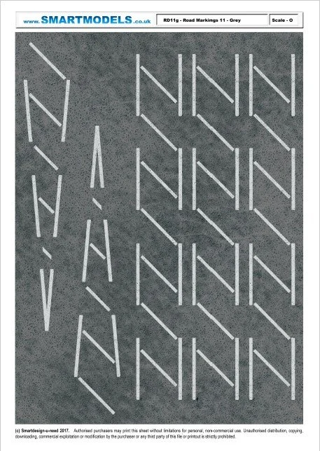 RD11g - Road markings sheet number 11 - Grey (O Scale)