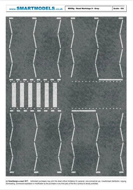 RD09g - Road markings sheet number 9 - Grey (OO Scale)