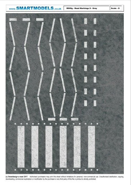 RD09g - Road markings sheet number 9 - Grey (O Scale)