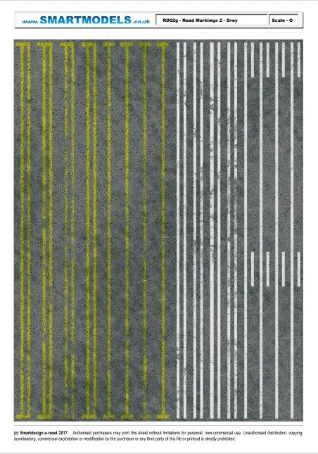 RD02g - Road markings sheet number 2 - Grey (O Scale)