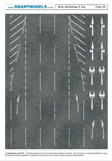 RD15g - Road markings sheet number 15 - Grey (OO Scale)