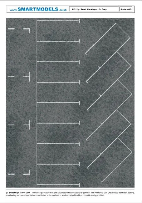 RD12g - Road markings sheet number 12 - Grey (OO Scale)